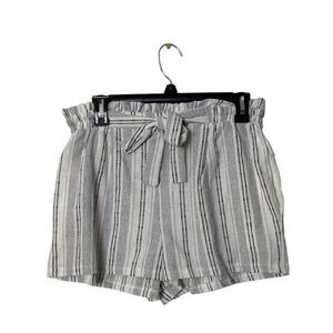Striped High-Waist Shorts With Belt & Buttons - Sienna Sky - M - Cotton/Polyeste